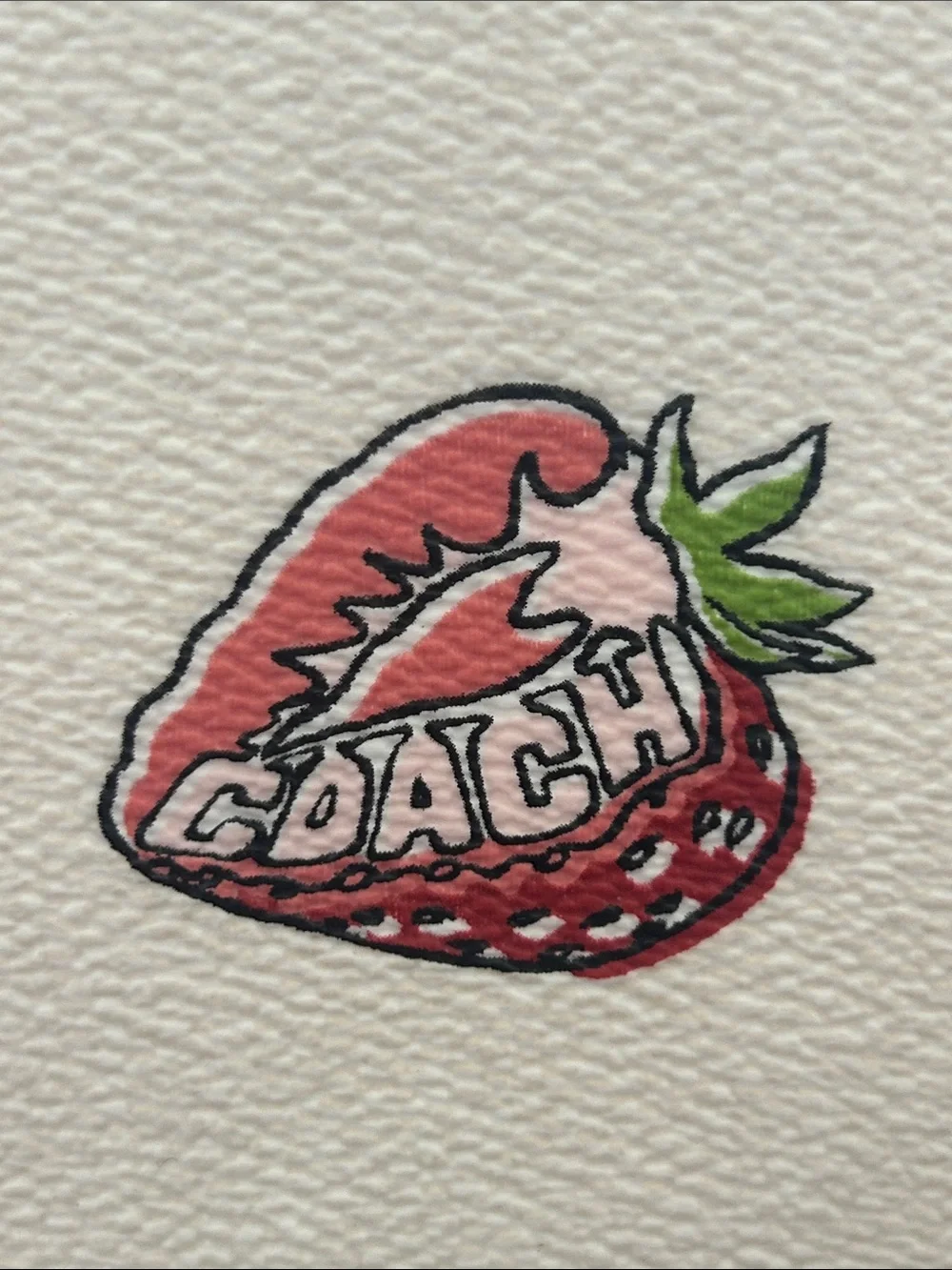 Coach Strawberry Print Canvas Tote with Pink Web Handles